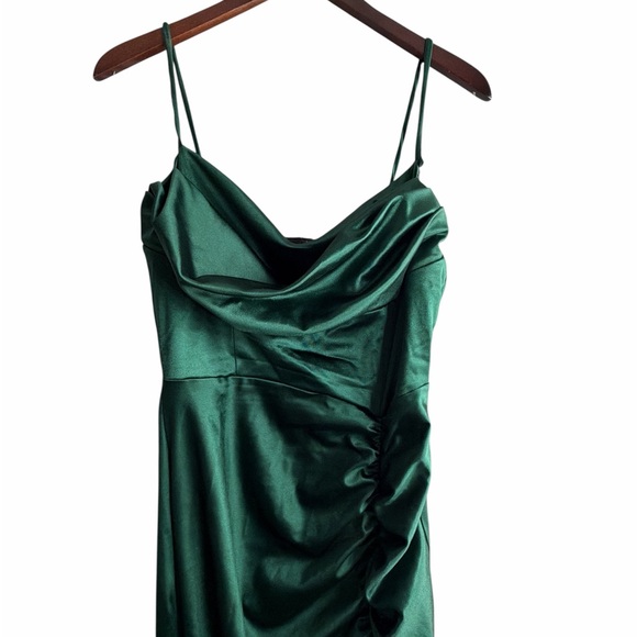 Windsor Asymmetrical Green Satin Dress - Picture 4 of 5